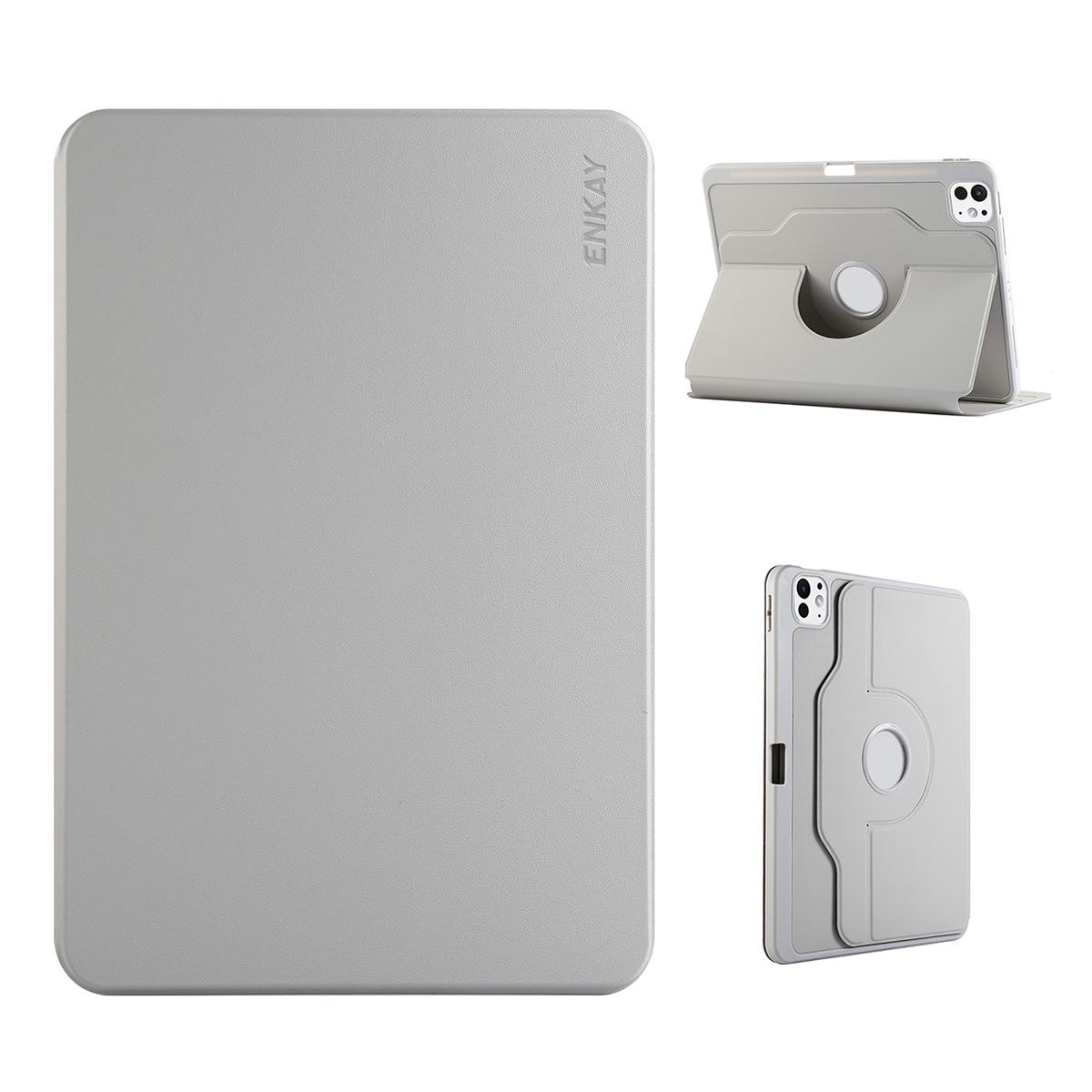 For iPad Air 13 2026 / 2025 / 2024 ENKAY 360 Rotation TPU Leather Smart Tablet Case with Pen Slot(Grey) - Shopkiz.com