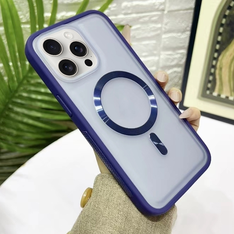 For iPhone 15 Pro Max Bread 3 in 1 MagSafe Acrylic Hybrid Silicone Phone Case(Dark Blue) - Shopkiz.com