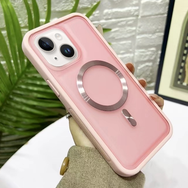 For iPhone 14 Plus / 15 Plus Bread 3 in 1 MagSafe Acrylic Hybrid Silicone Phone Case(Pink) - Shopkiz.com