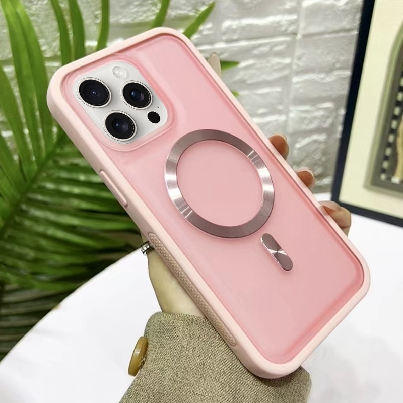 For iPhone 14 Pro Max Bread 3 in 1 MagSafe Acrylic Hybrid Silicone Phone Case(Pink) - Shopkiz.com