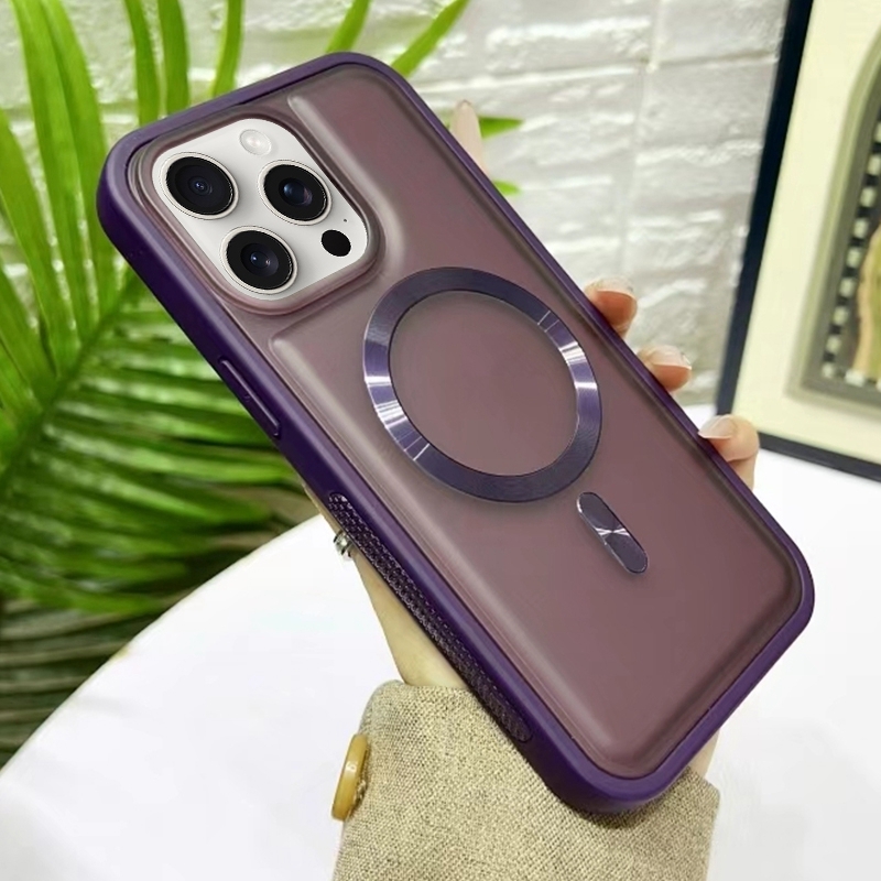 For iPhone 13 Pro Bread 3 in 1 MagSafe Acrylic Hybrid Silicone Phone Case(Dark Purple) - Shopkiz.com