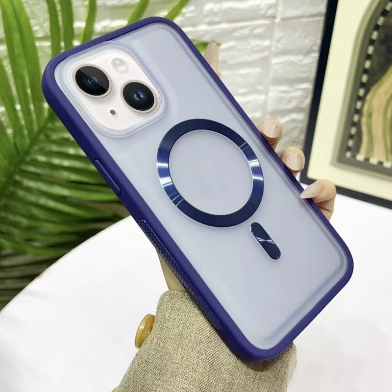 For iPhone 13 / 14 Bread 3 in 1 MagSafe Acrylic Hybrid Silicone Phone Case(Dark Blue) - Shopkiz.com