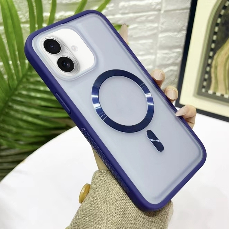 For iPhone 16 Bread 3 in 1 MagSafe Acrylic Hybrid Silicone Phone Case(Dark Blue) - Shopkiz.com