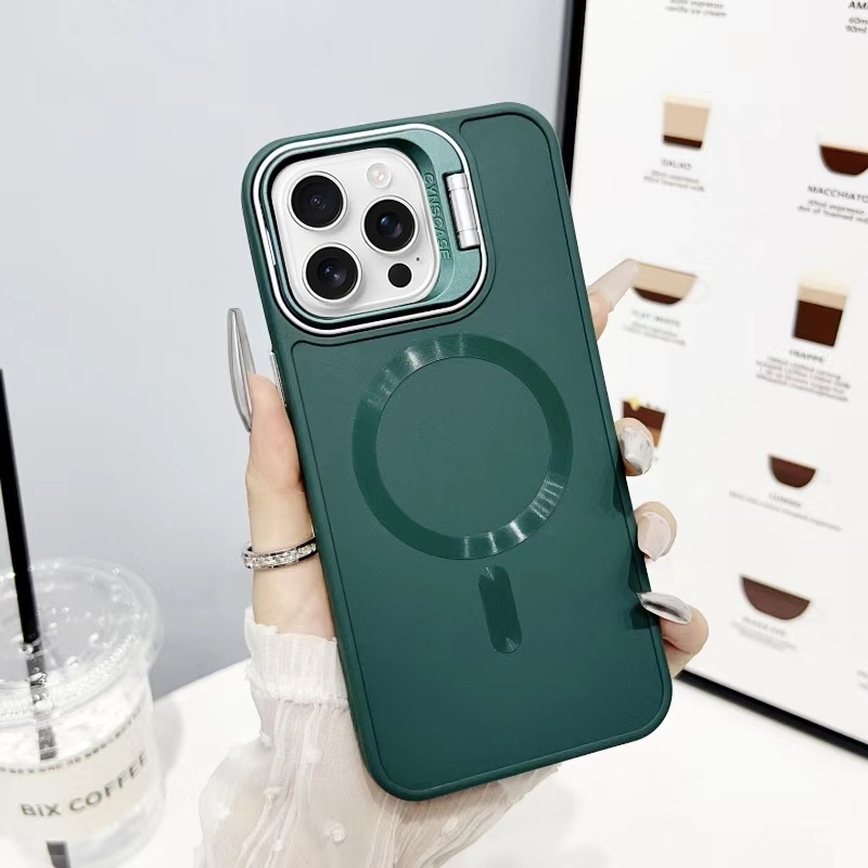 For iPhone 16 Pro CD Texture Frosted MagSafe Lens Holder Phone Case(Green) - Shopkiz.com