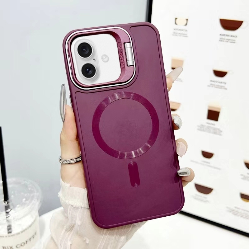 For iPhone 16 CD Texture Frosted MagSafe Lens Holder Phone Case(Red) - Shopkiz.com