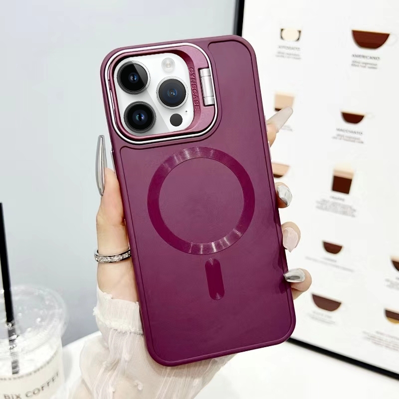 For iPhone 15 Pro CD Texture Frosted MagSafe Lens Holder Phone Case(Red) - Shopkiz.com