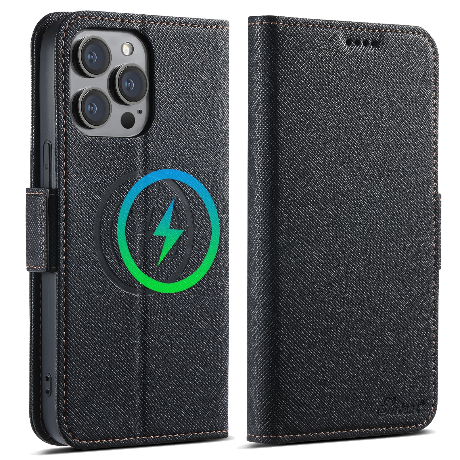 For iPhone 12 Pro Max Suteni J08 Multifunctional Cross Texture MagSafe Leather Phone Case(Black) - Shopkiz.com