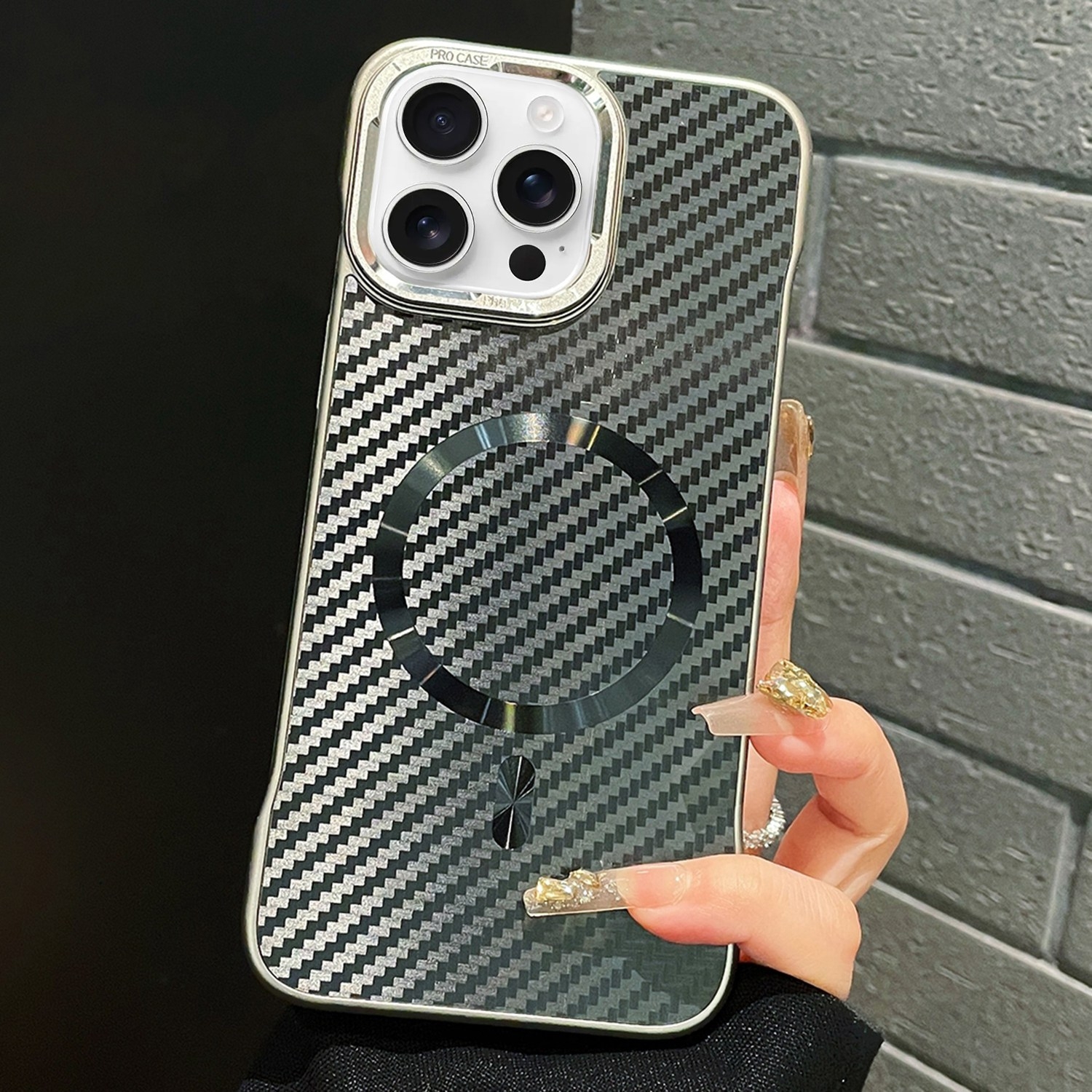 For iPhone 13 Pro Max AG Carbon Fiber Frameless MagSafe Phone Case(Black) - Shopkiz.com