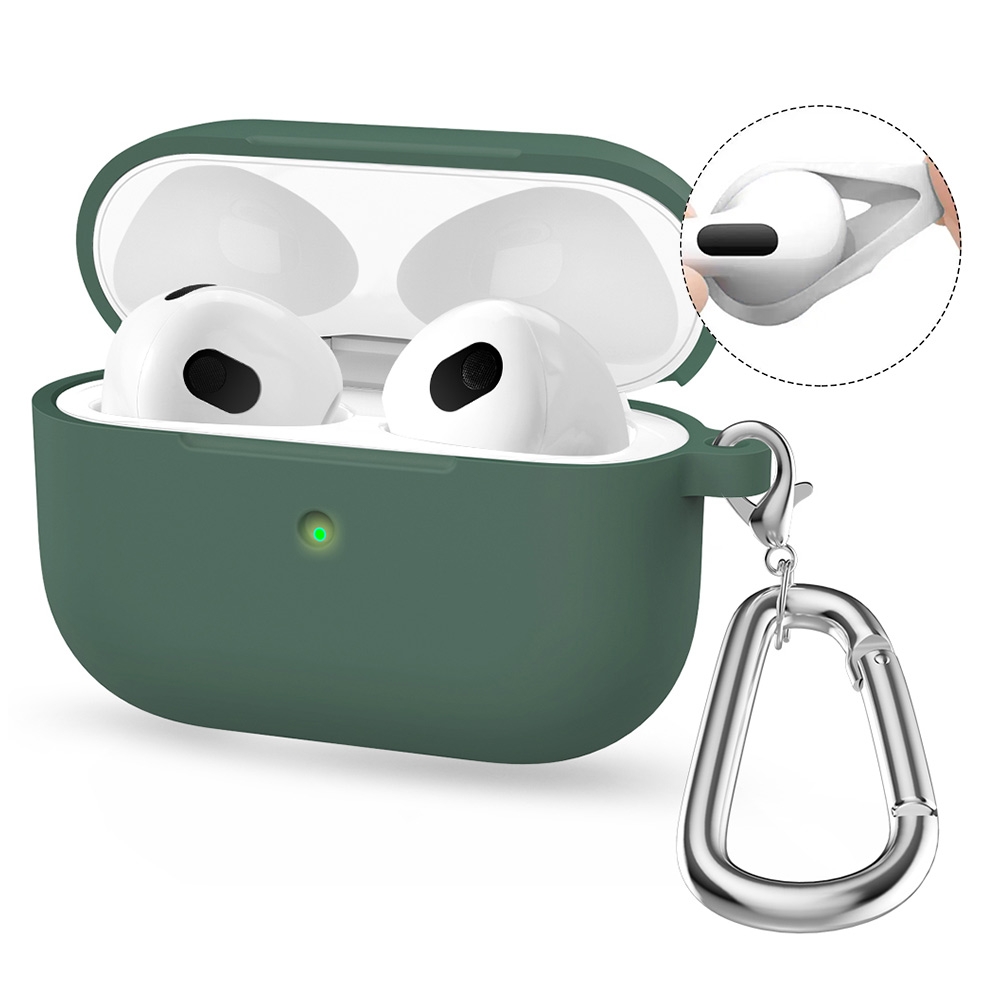 For Apple AirPods 4 2024 ENKAY Hat-Prince Thickened Silicone Case with Hook and Anti-lost Silicone Earbuds(Olive Green) - Shopkiz.com