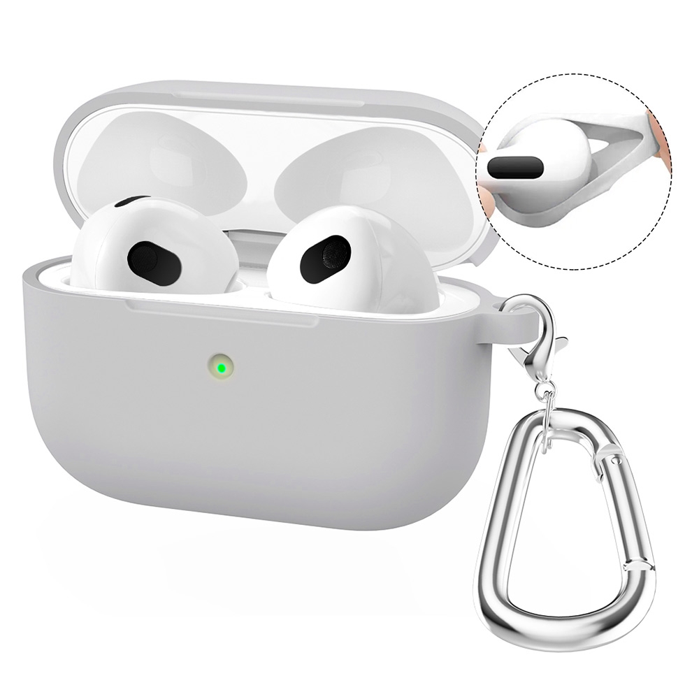For Apple AirPods 4 2024 ENKAY Hat-Prince Thickened Silicone Case with Hook and Anti-lost Silicone Earbuds(Light Grey) - Shopkiz.com