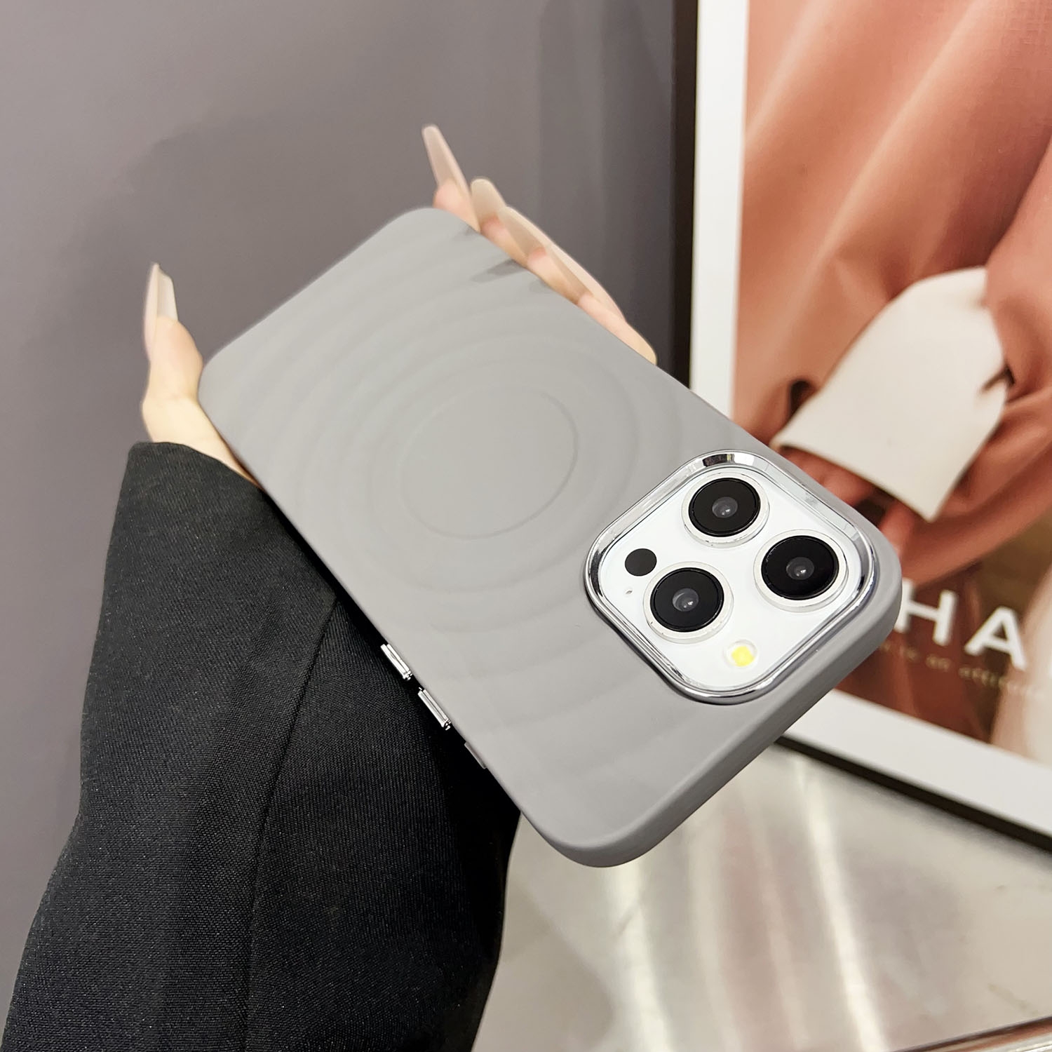For iPhone 13 Pro Wave MagSafe Silver Lens Frame TPU Phone Case(Grey) - Shopkiz.com