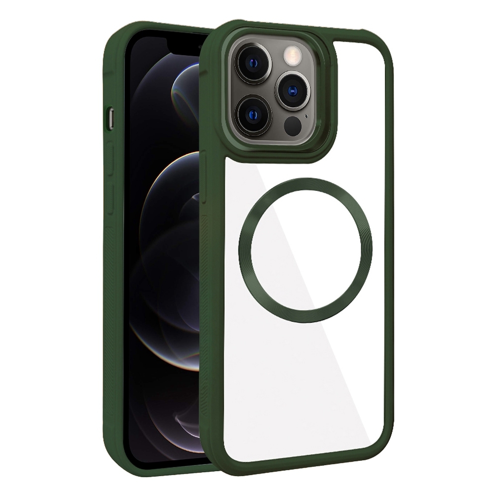 For iPhone 12 Pro Plated CD Texture MagSafe Acrylic Hybrid TPU Phone Case(Green) - Shopkiz.com