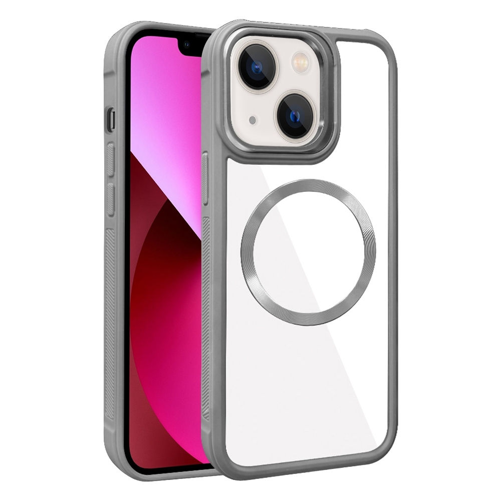 For iPhone 13 Plated CD Texture MagSafe Acrylic Hybrid TPU Phone Case(Gray) - Shopkiz.com