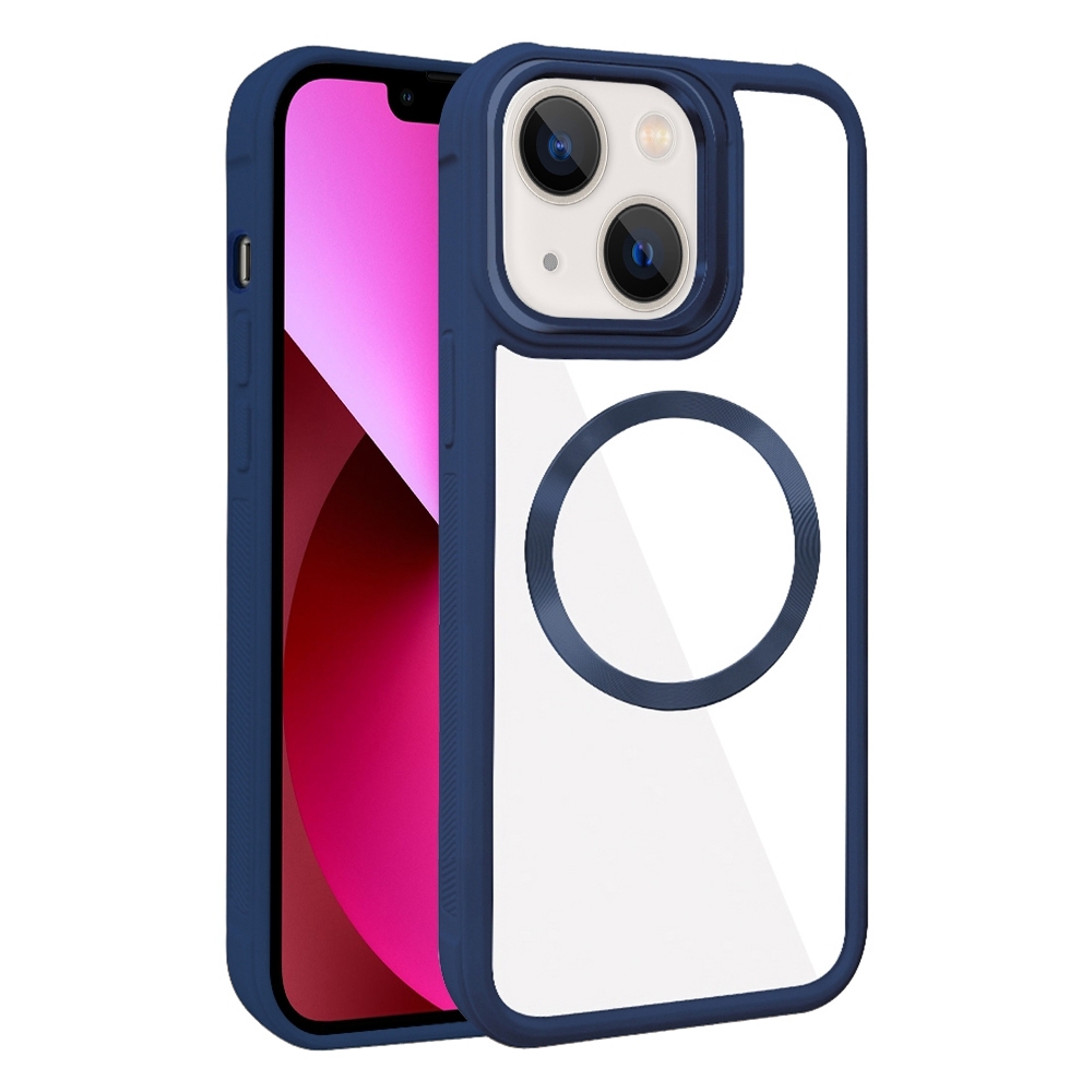 For iPhone 13 Plated CD Texture MagSafe Acrylic Hybrid TPU Phone Case(Blue) - Shopkiz.com
