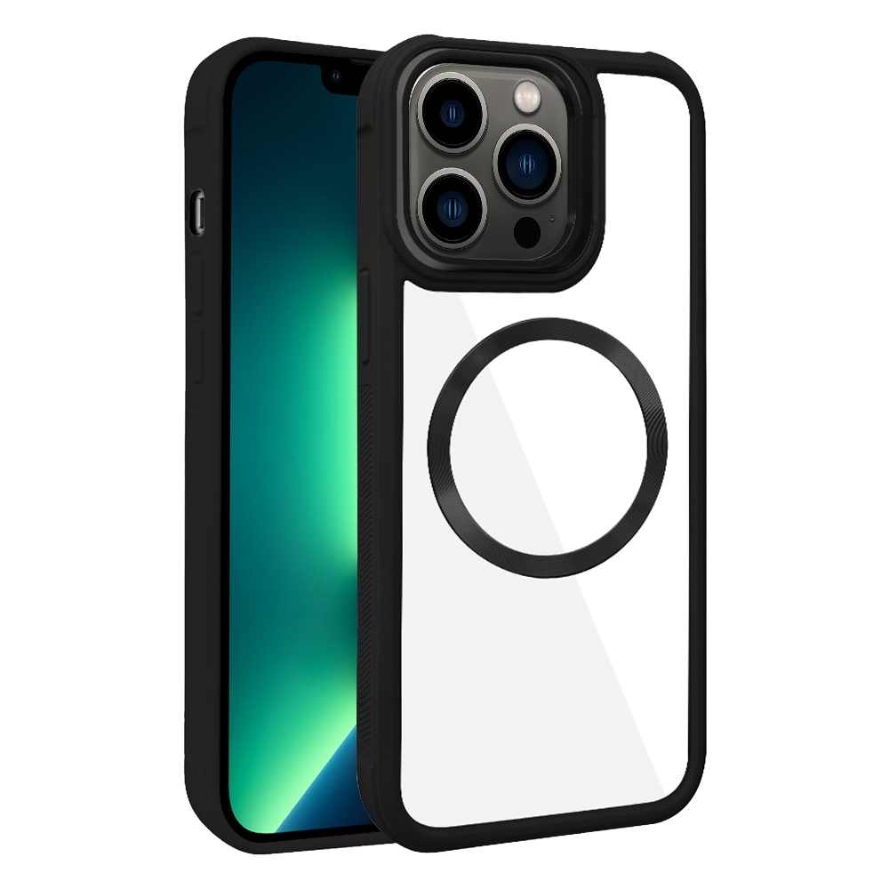 For iPhone 13 Pro Max Plated CD Texture MagSafe Acrylic Hybrid TPU Phone Case(Black) - Shopkiz.com