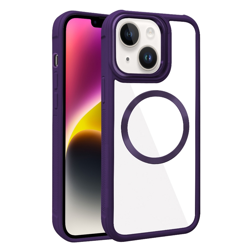 For iPhone 14 Plated CD Texture MagSafe Acrylic Hybrid TPU Phone Case(Purple) - Shopkiz.com