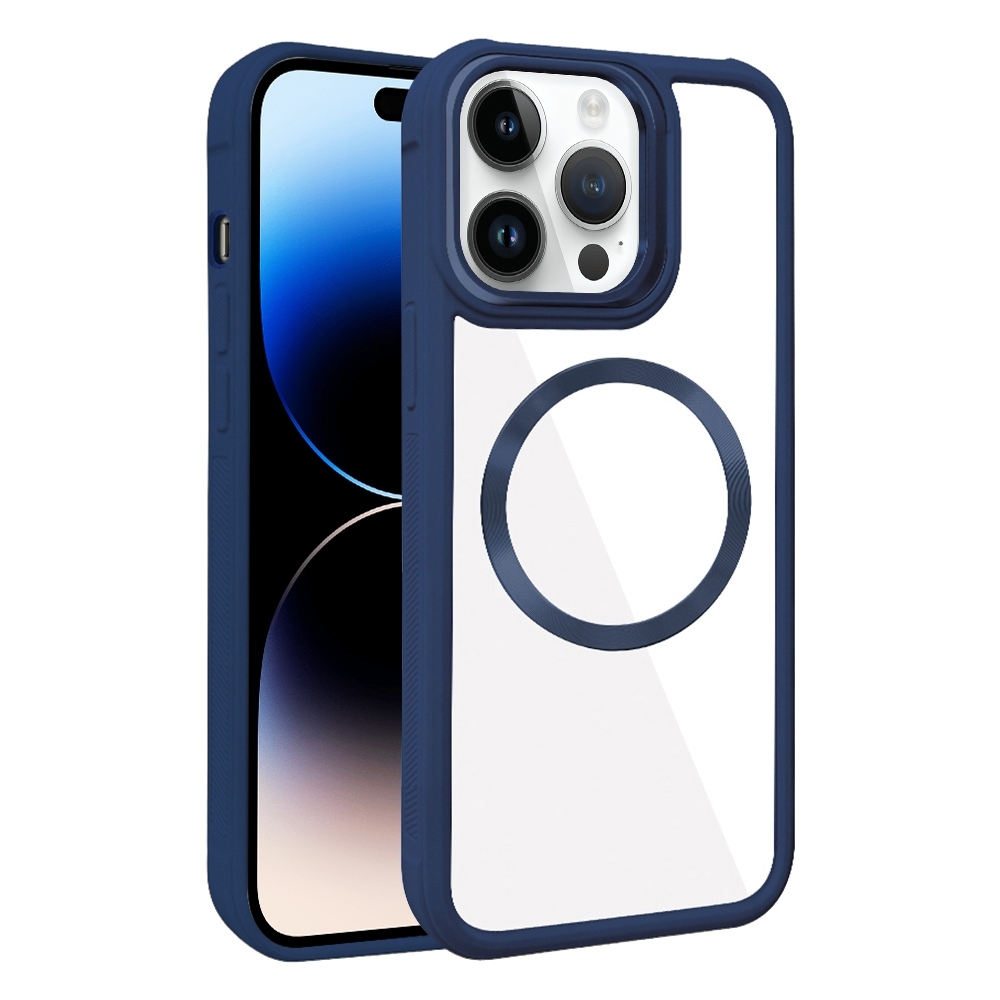 For iPhone 14 Pro Max Plated CD Texture MagSafe Acrylic Hybrid TPU Phone Case(Blue) - Shopkiz.com