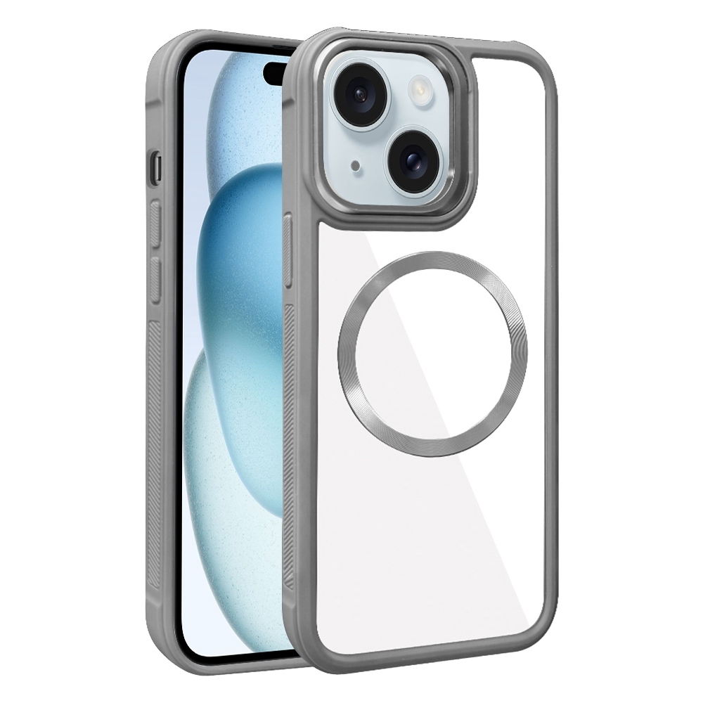 For iPhone 15 Plated CD Texture MagSafe Acrylic Hybrid TPU Phone Case(Gray) - Shopkiz.com
