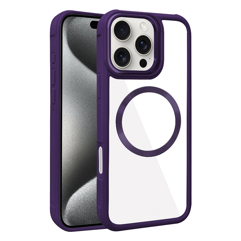 For iPhone 15 Pro Plated CD Texture MagSafe Acrylic Hybrid TPU Phone Case(Purple) - Shopkiz.com