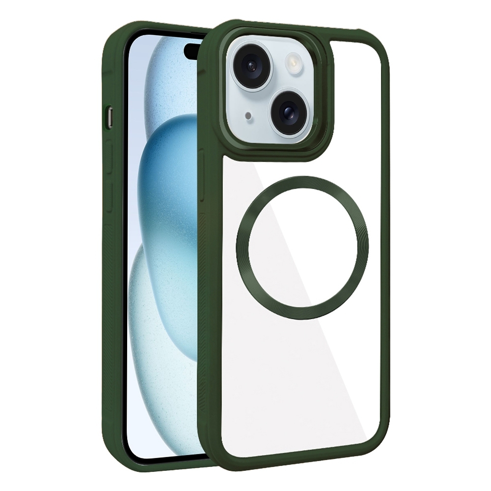 For iPhone 15 Plus Plated CD Texture MagSafe Acrylic Hybrid TPU Phone Case(Green) - Shopkiz.com