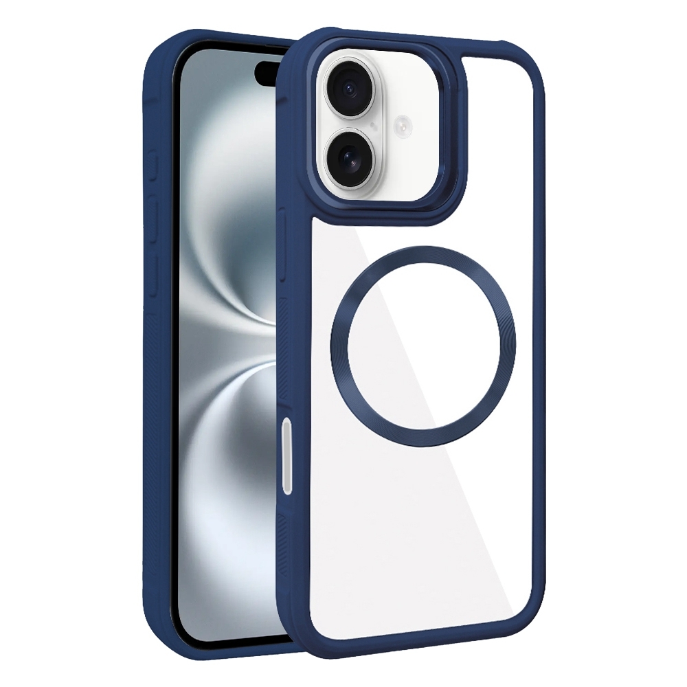 For iPhone 16 Plus Plated CD Texture MagSafe Acrylic Hybrid TPU Phone Case(Blue) - Shopkiz.com