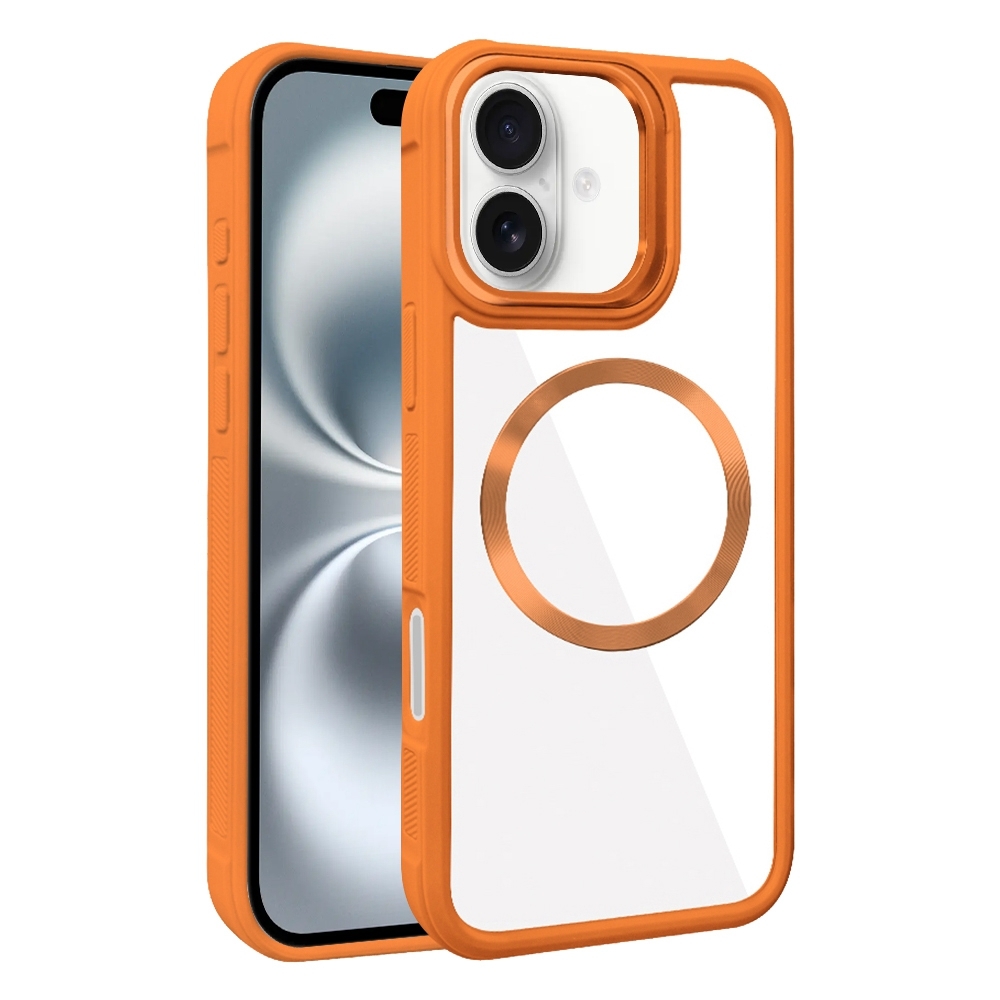 For iPhone 16 Plated CD Texture MagSafe Acrylic Hybrid TPU Phone Case(Orange) - Shopkiz.com