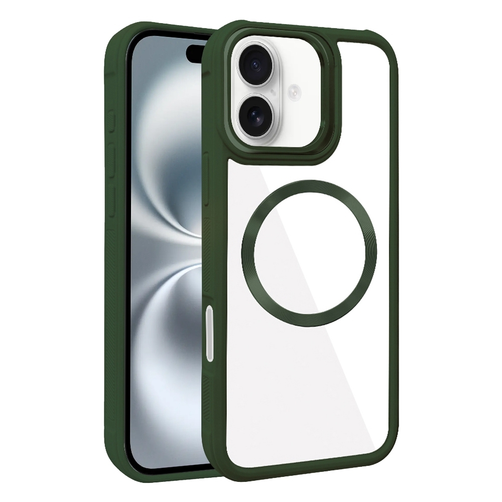 For iPhone 16 Plated CD Texture MagSafe Acrylic Hybrid TPU Phone Case(Green) - Shopkiz.com