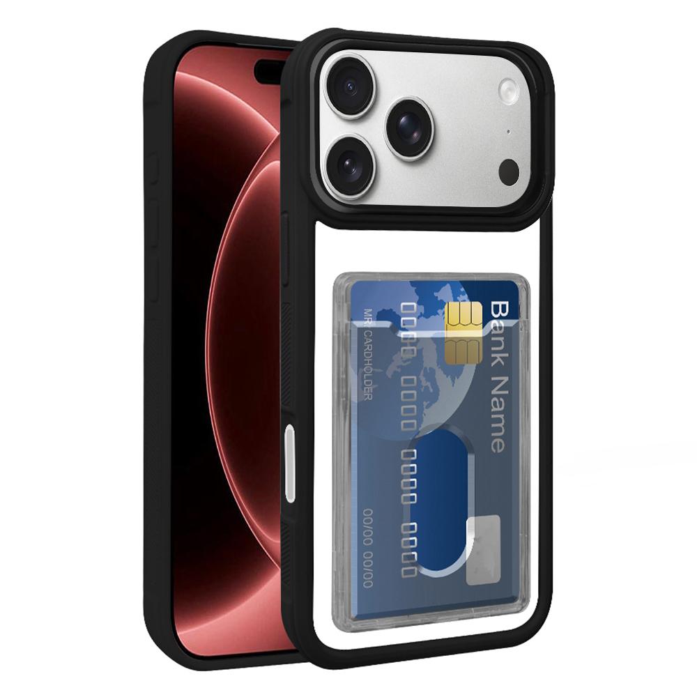 For iPhone 18 Pro Max Electroplated Card Bag Acrylic Hybrid TPU Phone Case(Black) - Shopkiz.com