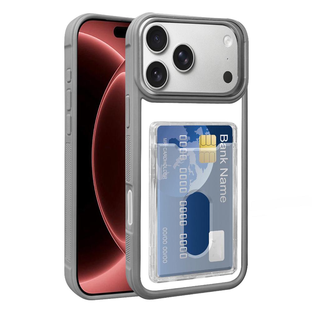 For iPhone 18 Pro Max Electroplated Card Bag Acrylic Hybrid TPU Phone Case(Grey) - Shopkiz.com
