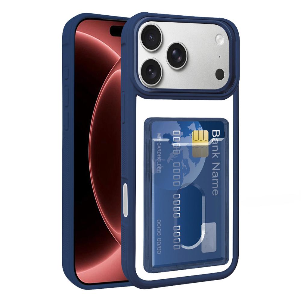 For iPhone 18 Pro Max Electroplated Card Bag Acrylic Hybrid TPU Phone Case(Blue) - Shopkiz.com