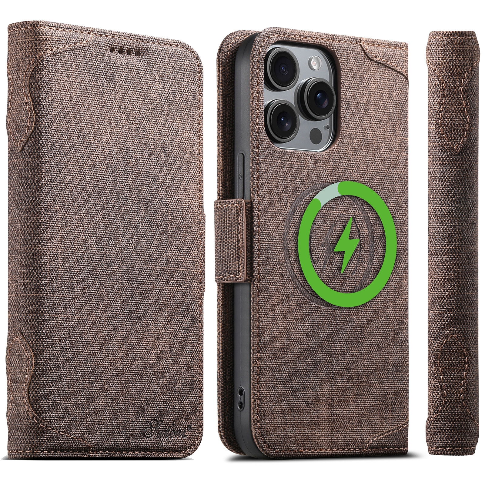 For iPhone 13 Pro Max Suteni J07 Multi-functional Horizontal MagSafe Denim Leather Phone Case(Brown) - Shopkiz.com