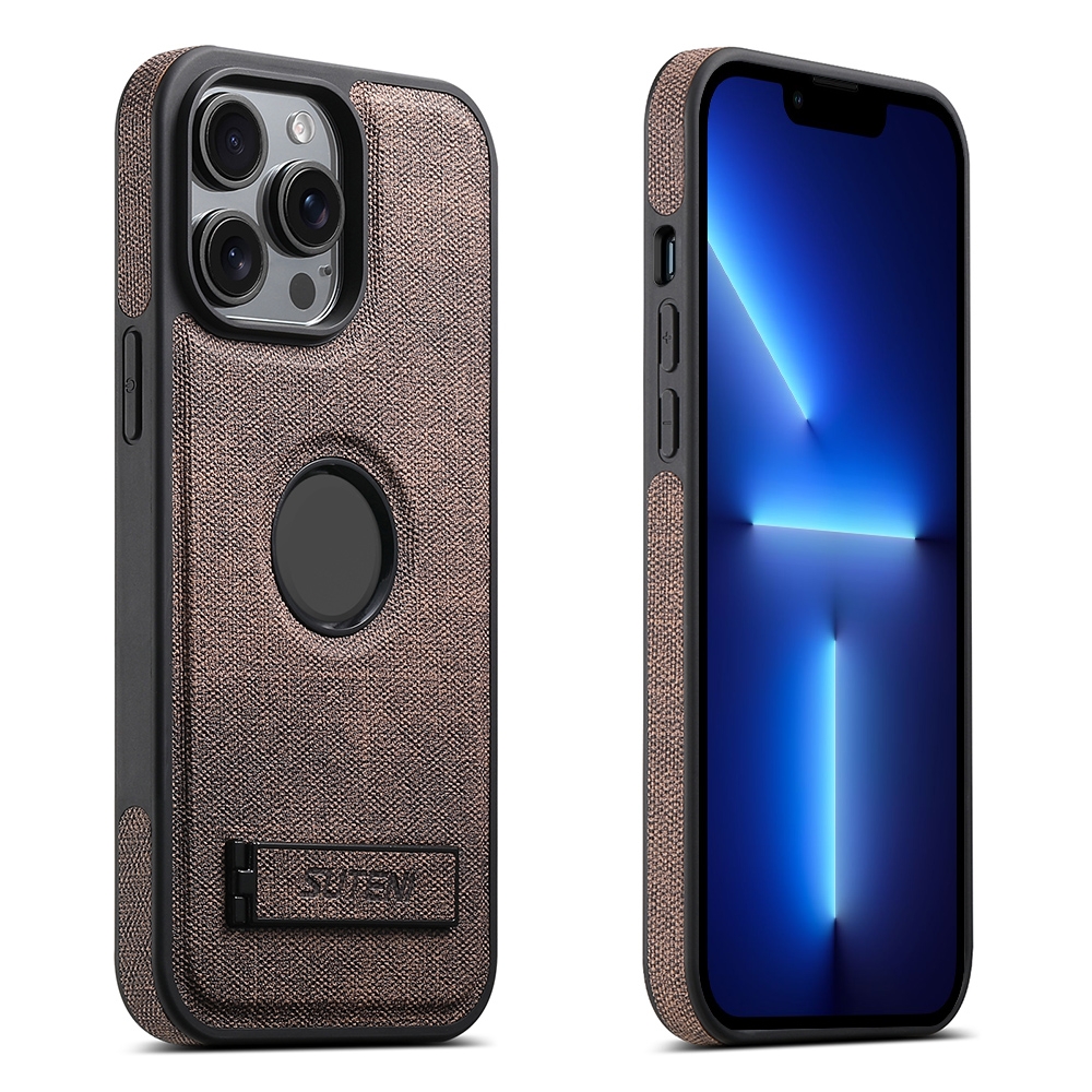 For iPhone 13 Pro Suteni G2 Holder Denim Leather Back MagSafe Phone Case(Brown) - Shopkiz.com
