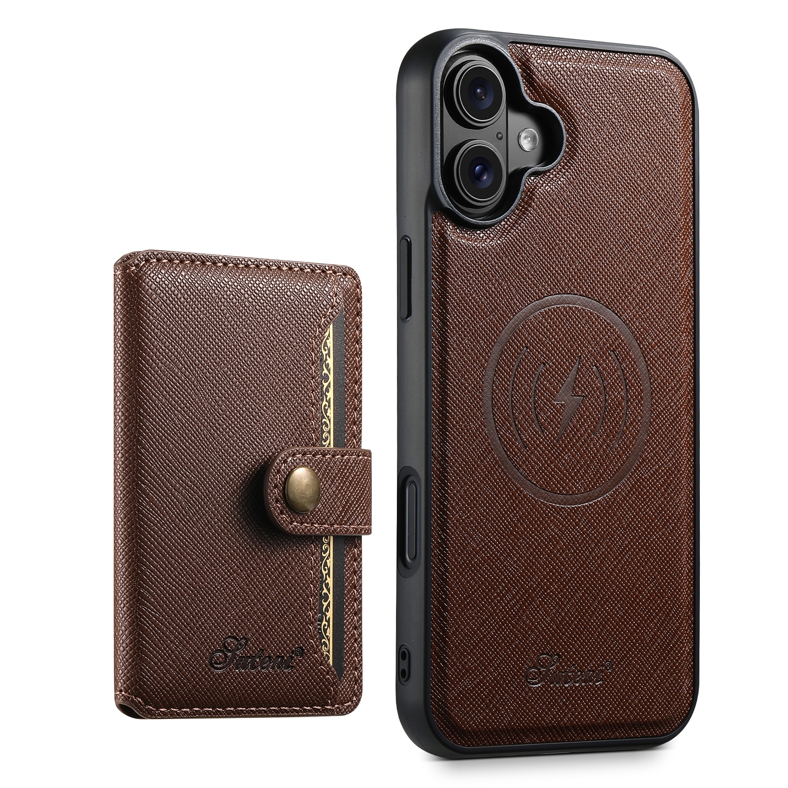 For iPhone 16 Plus Suteni H20 Cross-Grain MagSafe Horizontal Card Bag Back Phone Case(Brown) - Shopkiz.com
