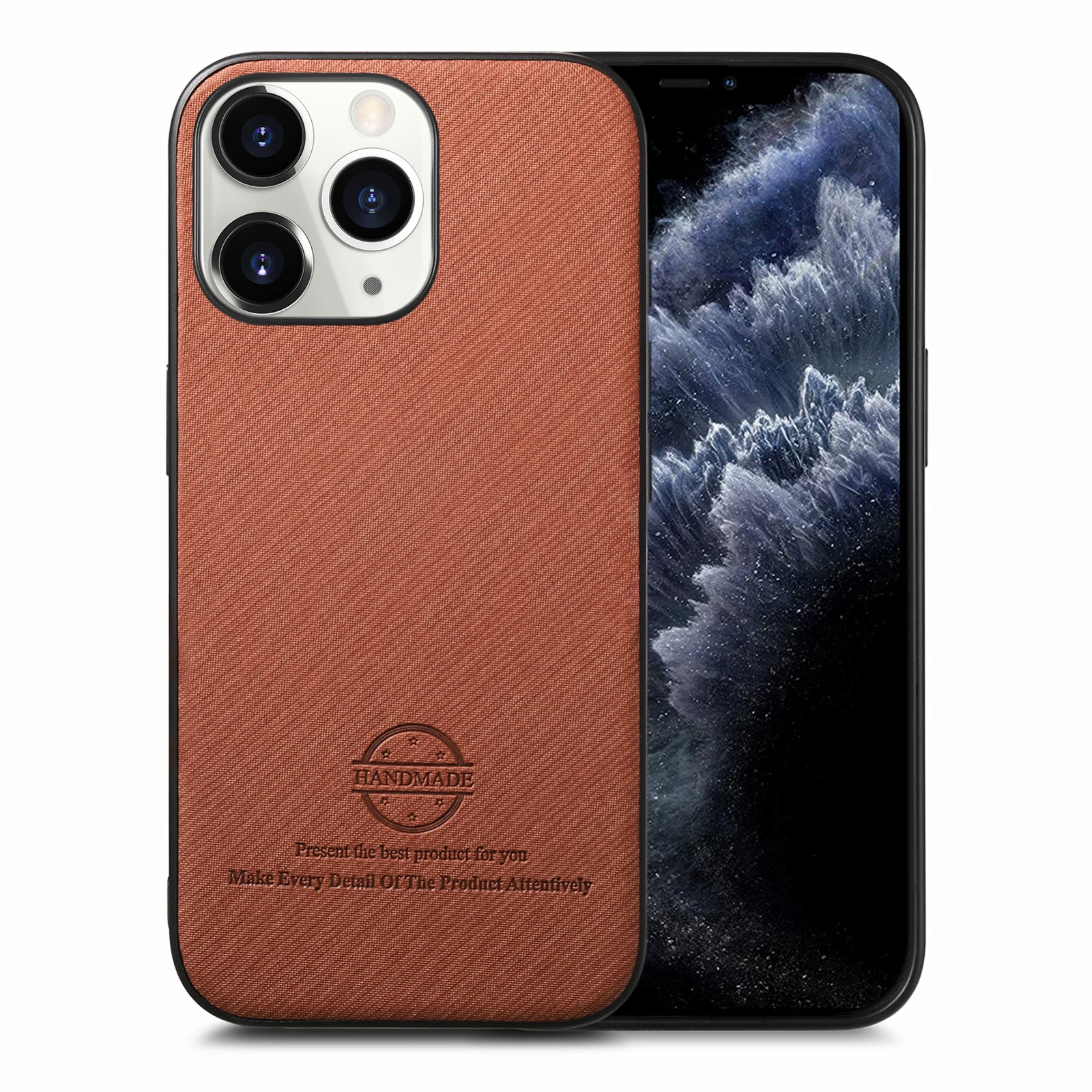 For iPhone 11 Pro Twill Fabric Leather Skin Back Phone Case(Brown) - Shopkiz.com