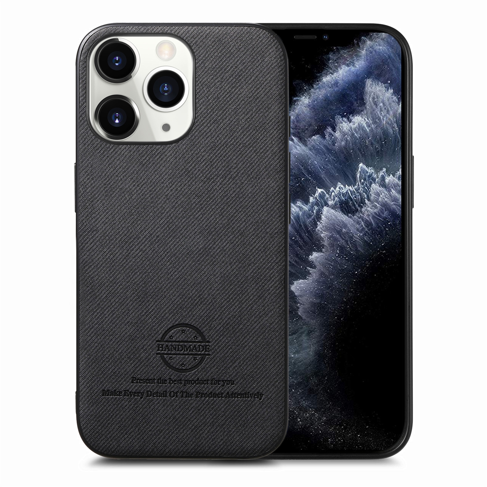 For iPhone 11 Pro Twill Fabric Leather Skin Back Phone Case(Black) - Shopkiz.com