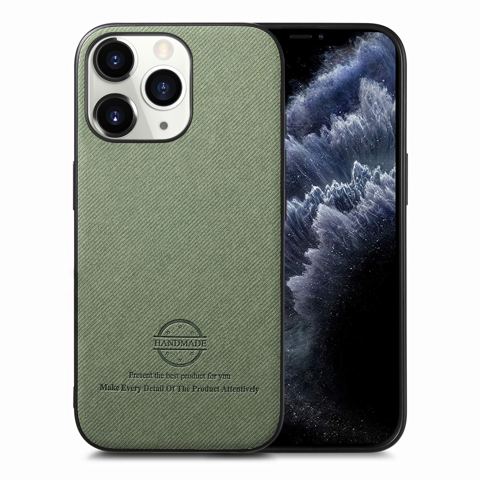For iPhone 11 Pro Max Twill Fabric Leather Skin Back Phone Case(Green) - Shopkiz.com