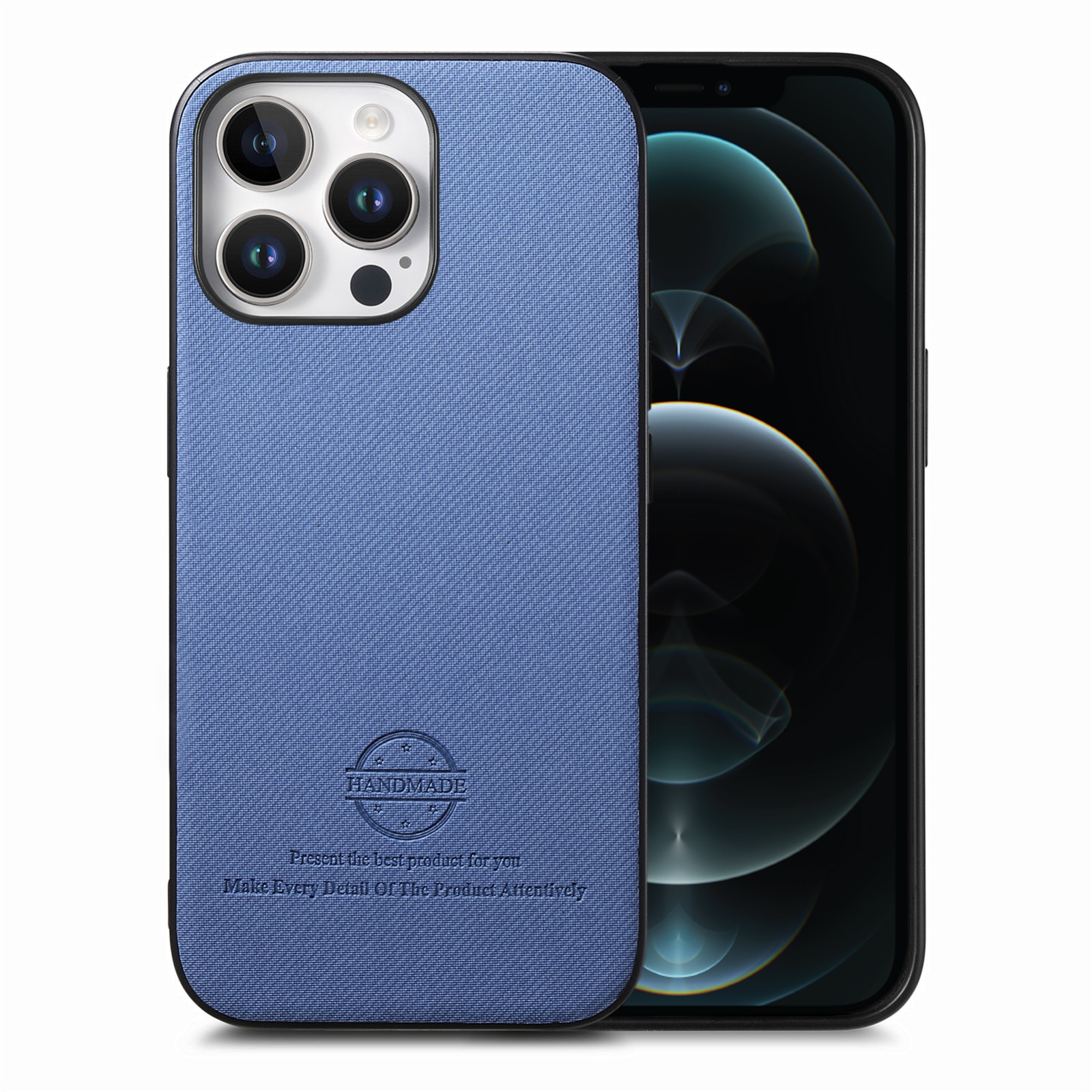 For iPhone 12 Pro Max Twill Fabric Leather Skin Back Phone Case(Blue) - Shopkiz.com