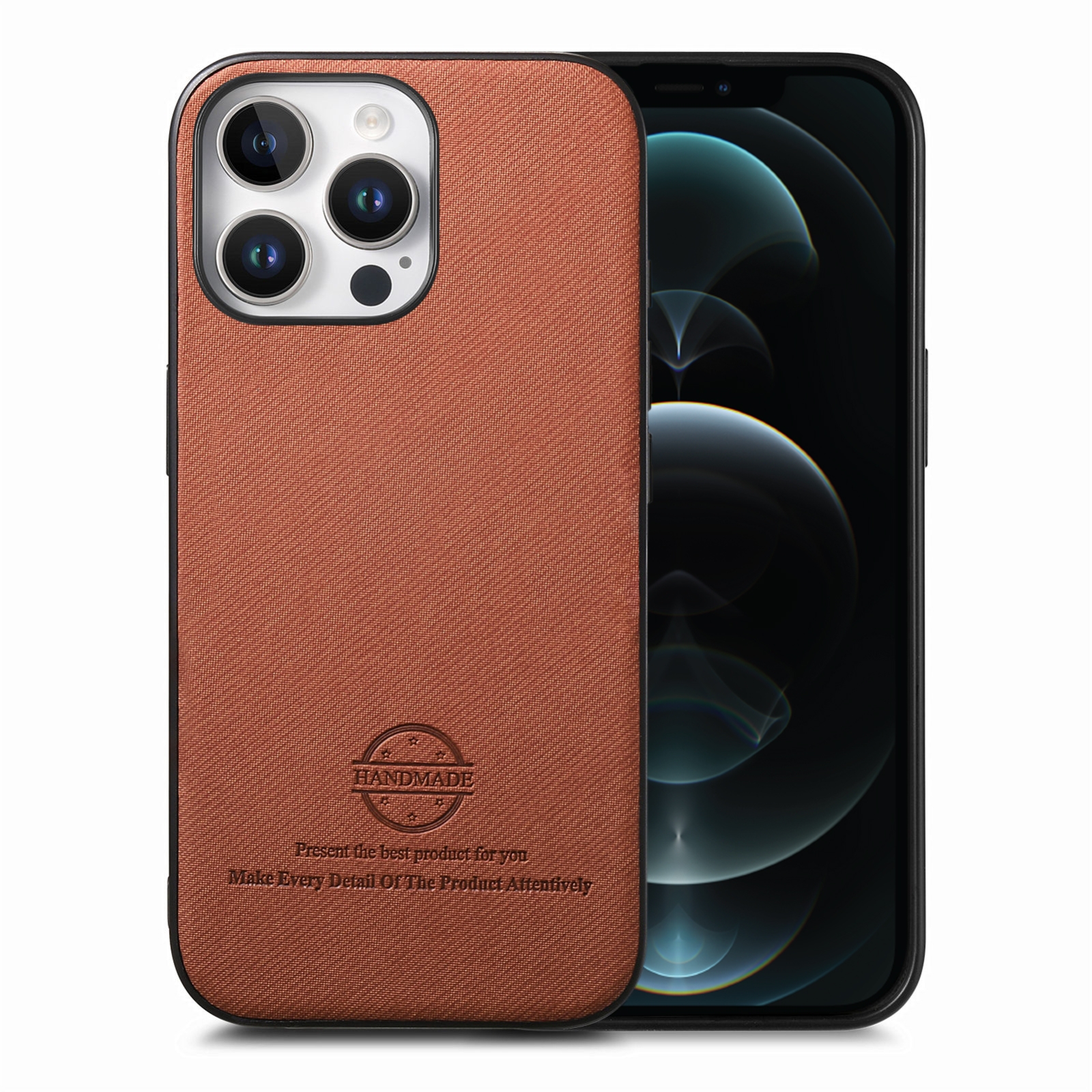 For iPhone 12 Pro Max Twill Fabric Leather Skin Back Phone Case(Brown) - Shopkiz.com