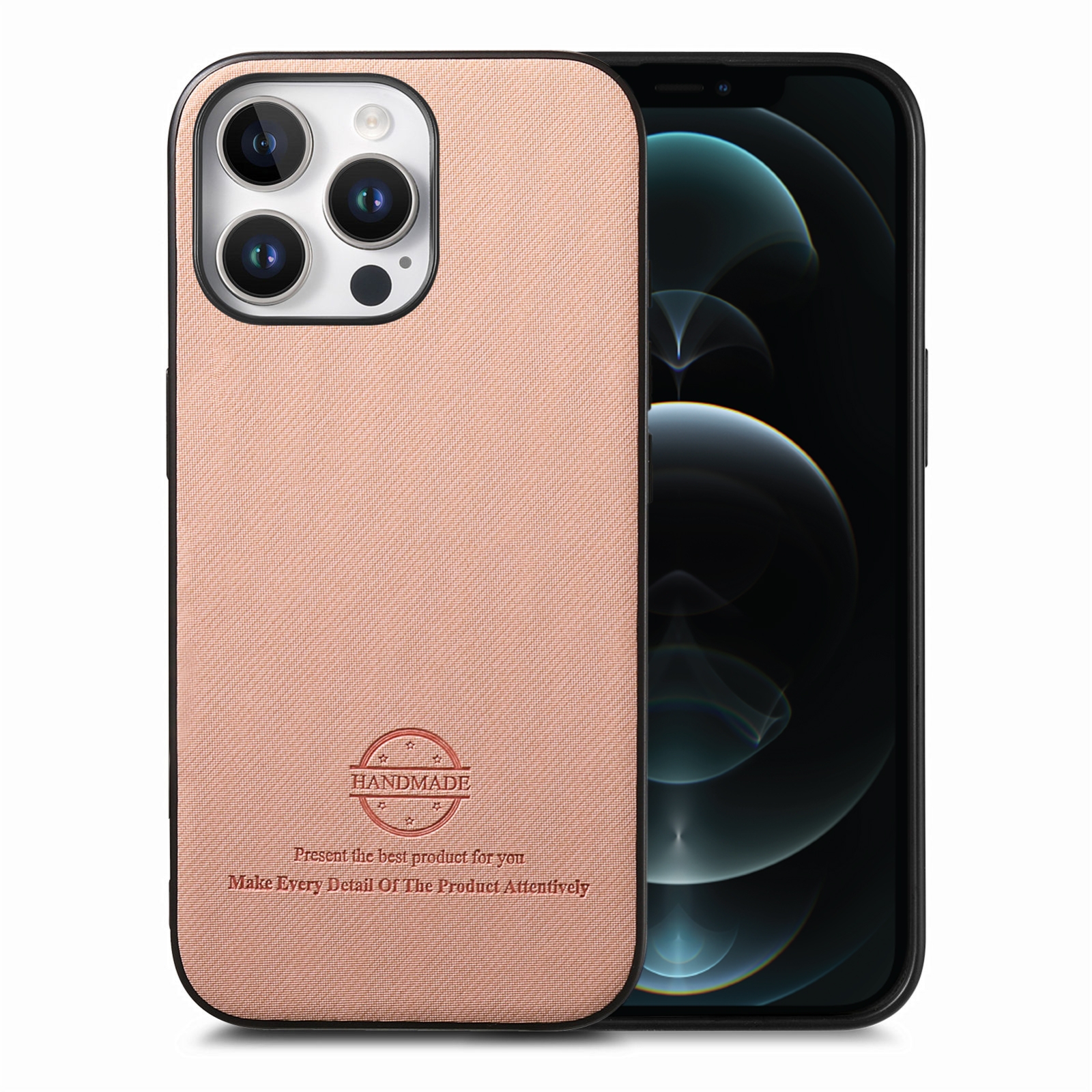 For iPhone 12 Pro Max Twill Fabric Leather Skin Back Phone Case(Pink) - Shopkiz.com