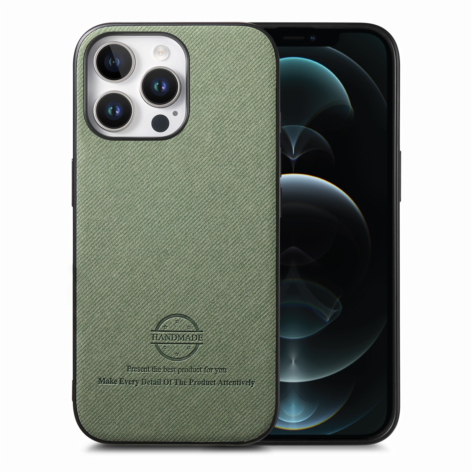 For iPhone 12 Pro Max Twill Fabric Leather Skin Back Phone Case(Green) - Shopkiz.com