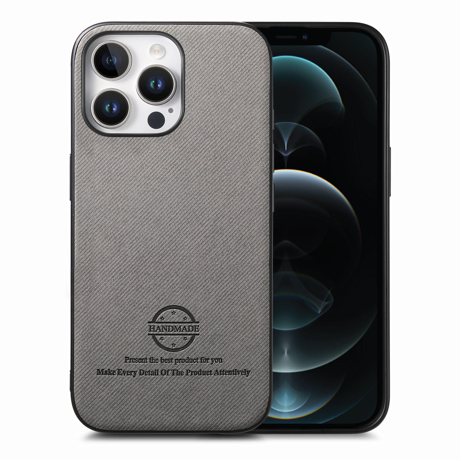 For iPhone 12 Pro Max Twill Fabric Leather Skin Back Phone Case(Gray) - Shopkiz.com