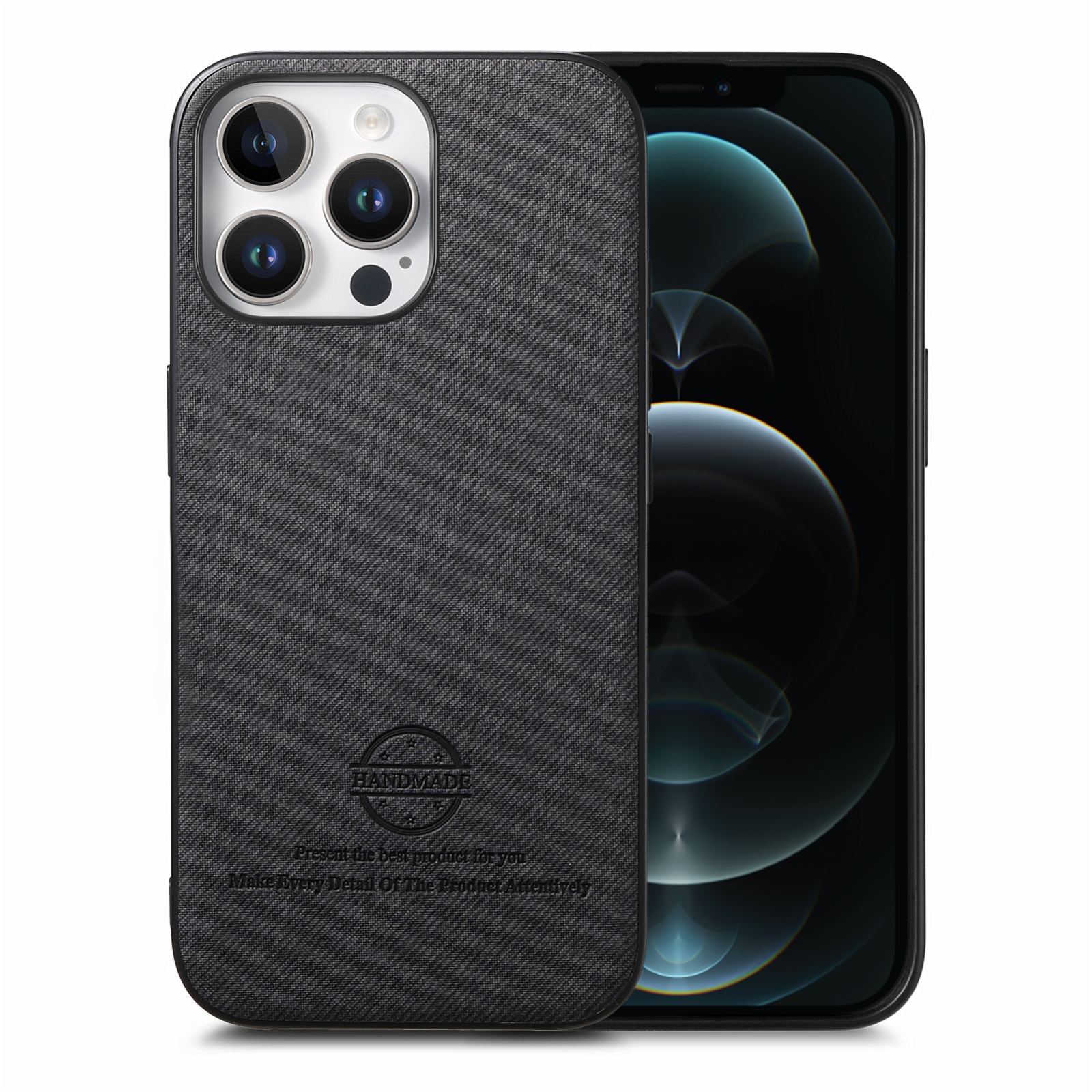 For iPhone 12 Pro Max Twill Fabric Leather Skin Back Phone Case(Black) - Shopkiz.com