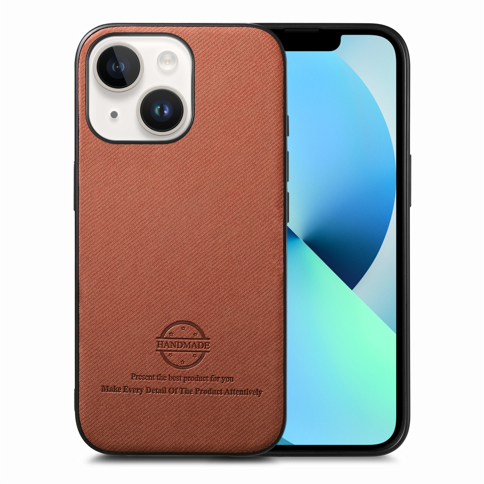 For iPhone 13 Twill Fabric Leather Skin Back Phone Case(Brown) - Shopkiz.com