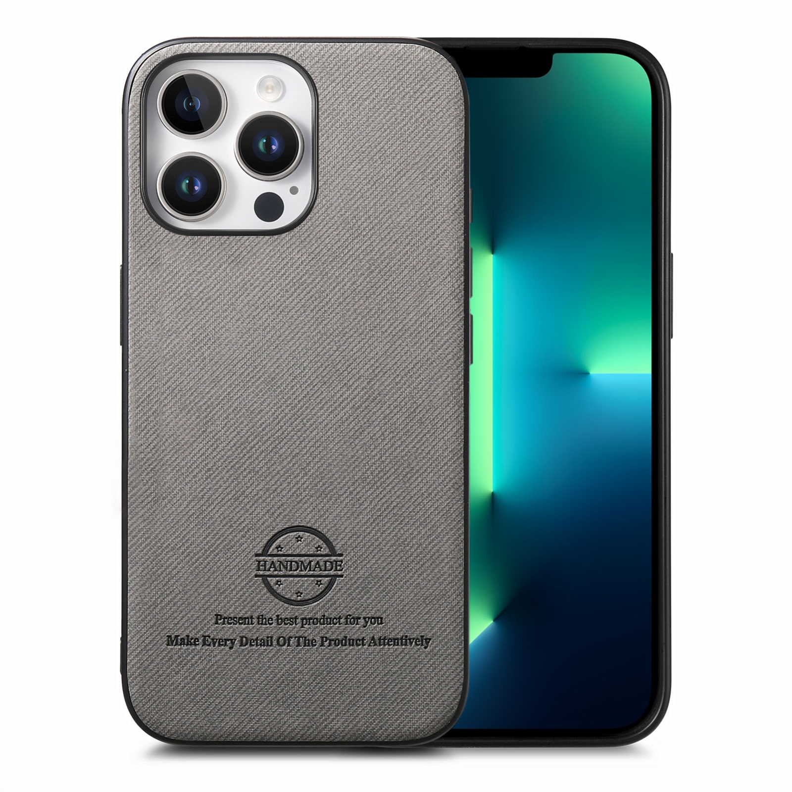 For iPhone 13 Pro Max Twill Fabric Leather Skin Back Phone Case(Gray) - Shopkiz.com