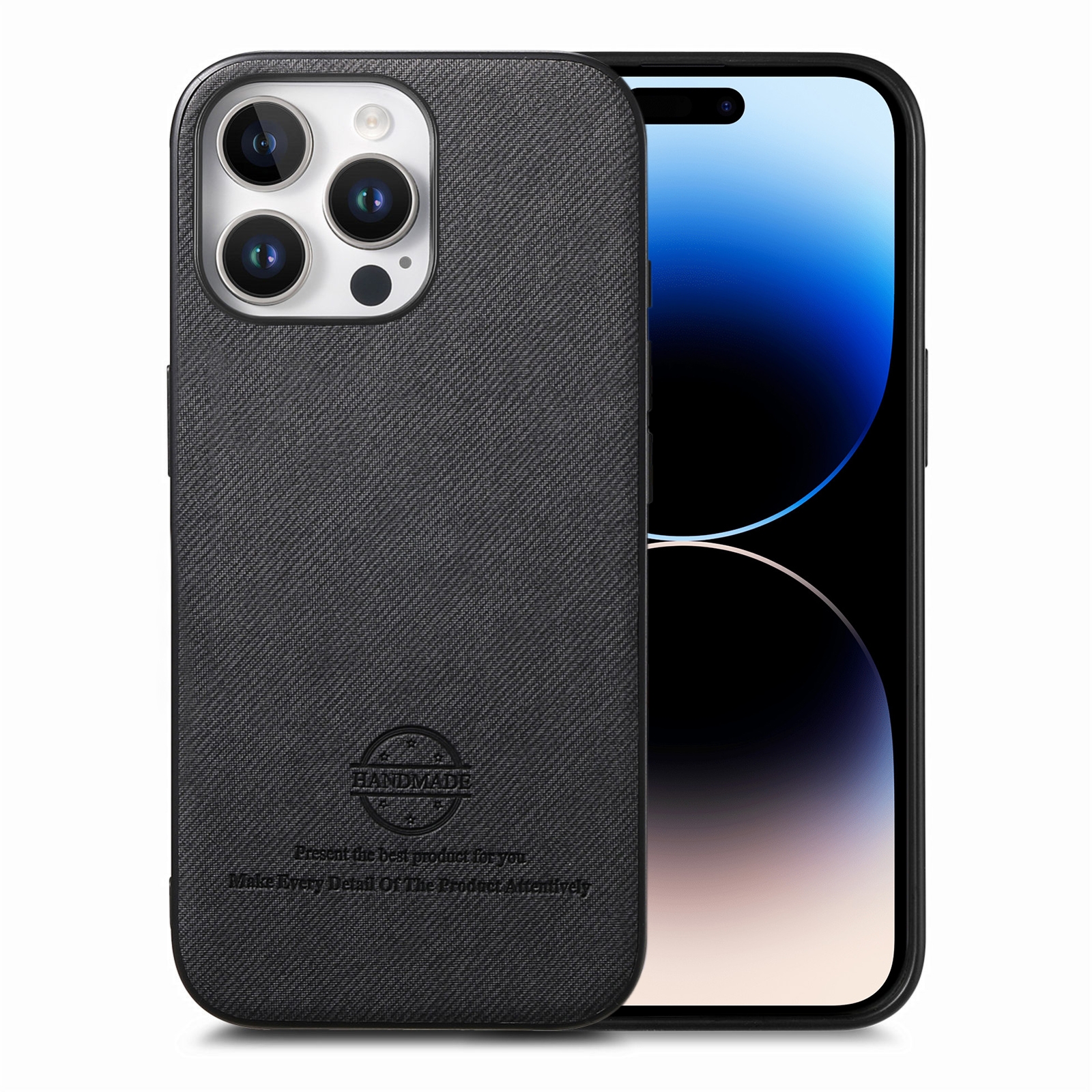 For iPhone 14 Pro Max Twill Fabric Leather Skin Back Phone Case(Black) - Shopkiz.com