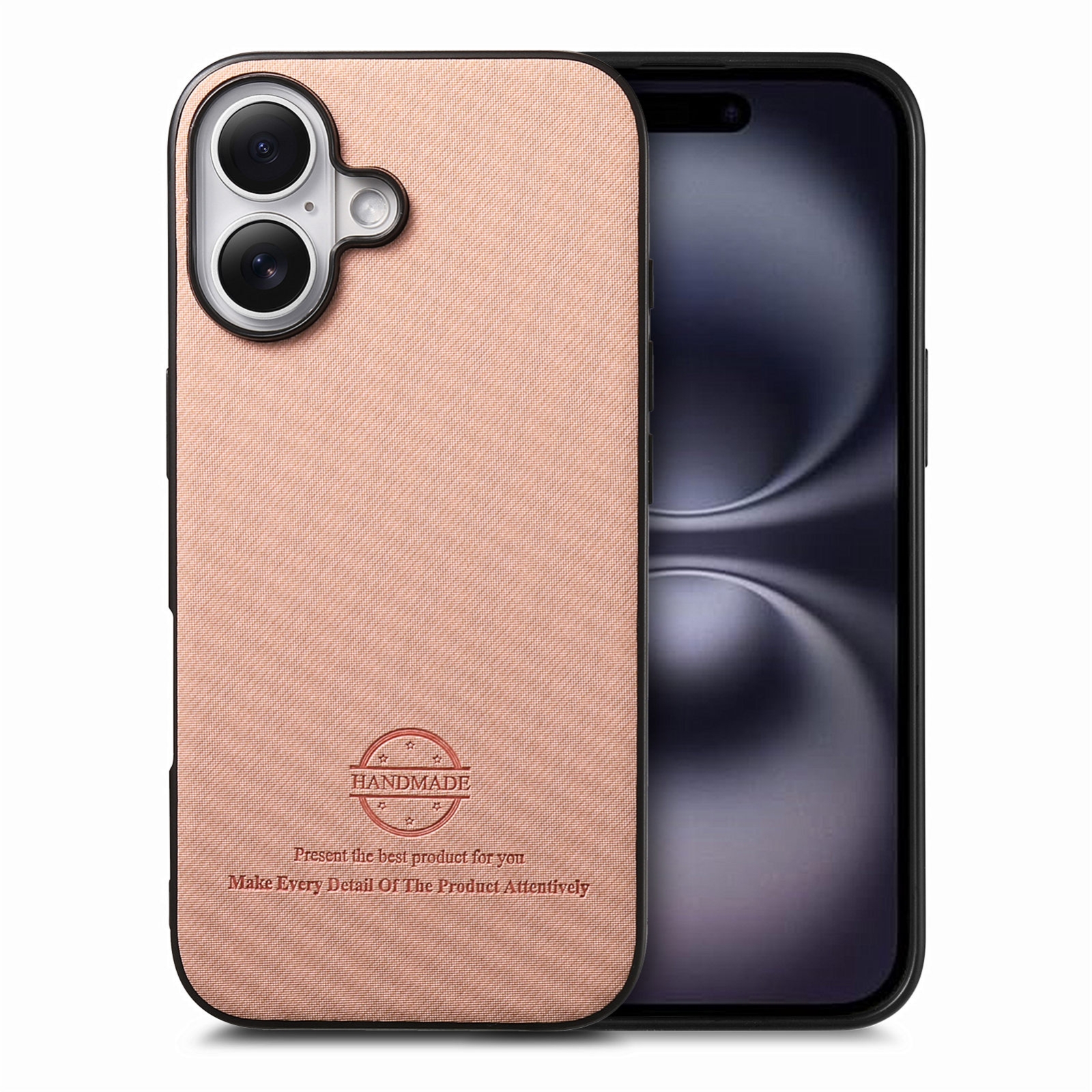 For iPhone 16 Twill Fabric Leather Skin Back Phone Case(Pink) - Shopkiz.com