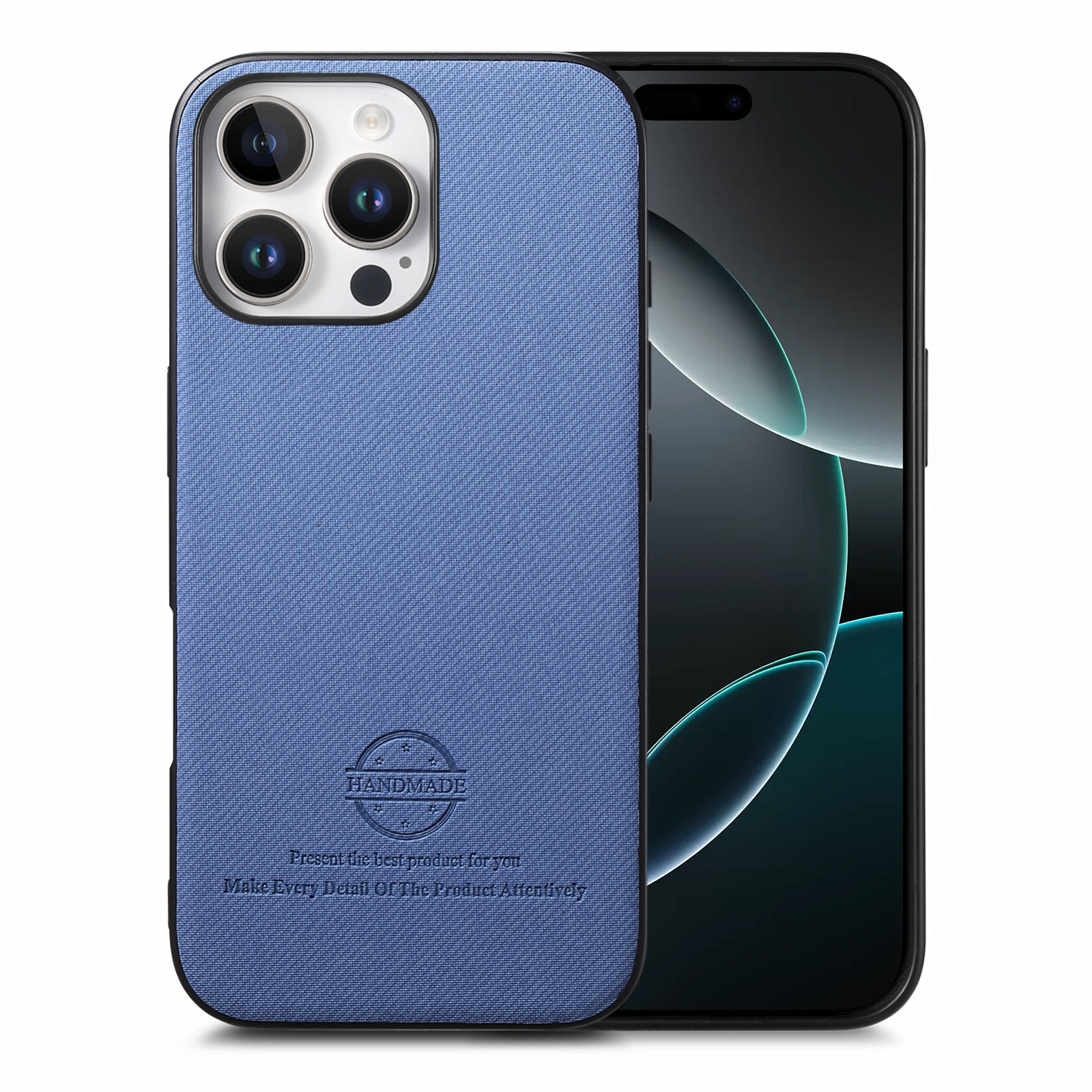 For iPhone 16 Pro Twill Fabric Leather Skin Back Phone Case(Blue) - Shopkiz.com