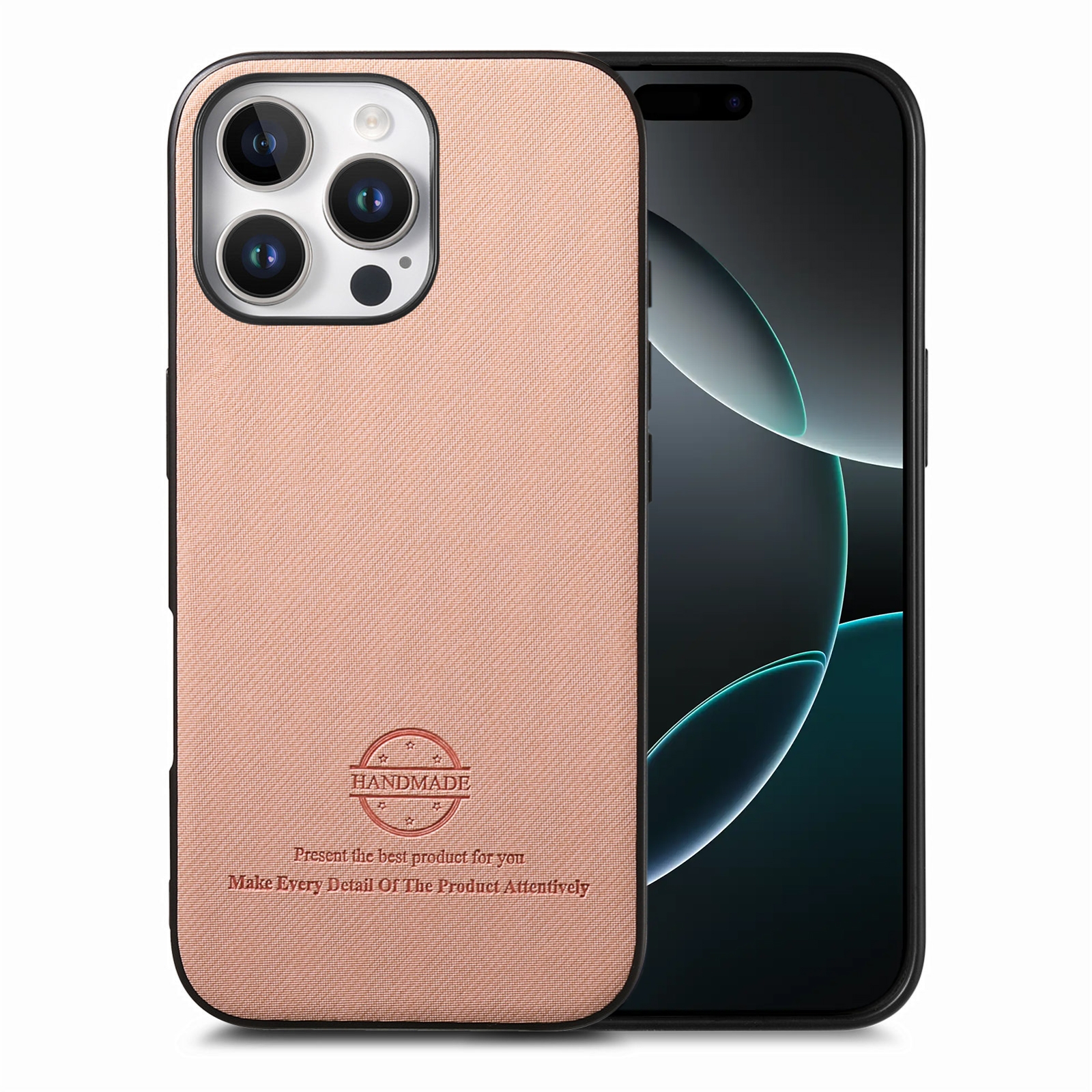 For iPhone 16 Pro Max Twill Fabric Leather Skin Back Phone Case(Pink) - Shopkiz.com