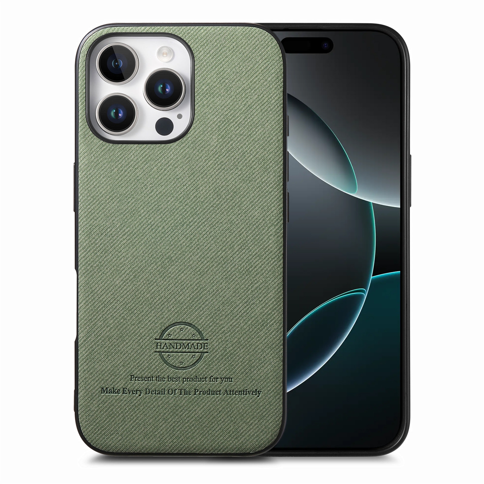 For iPhone 16 Pro Max Twill Fabric Leather Skin Back Phone Case(Green) - Shopkiz.com
