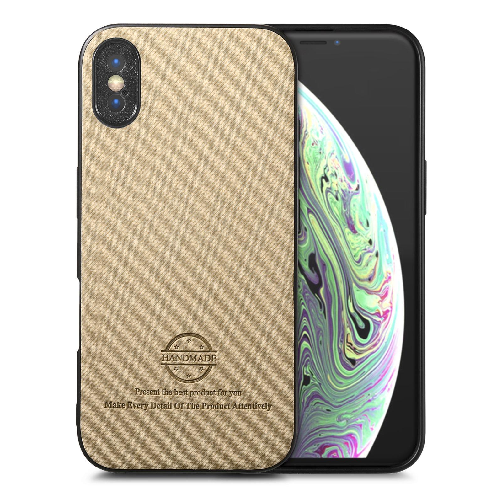 For iPhone X / XS Twill Fabric Leather Skin Back Phone Case(Khaki) - Shopkiz.com
